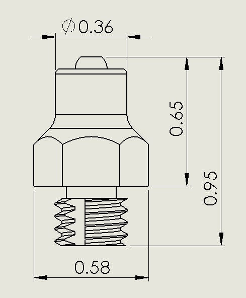 Dimensions of BE Martin stud
0.95 Overall Length
0.58 Diameter
0.65 Tip Length
0.36 Tip Diameter